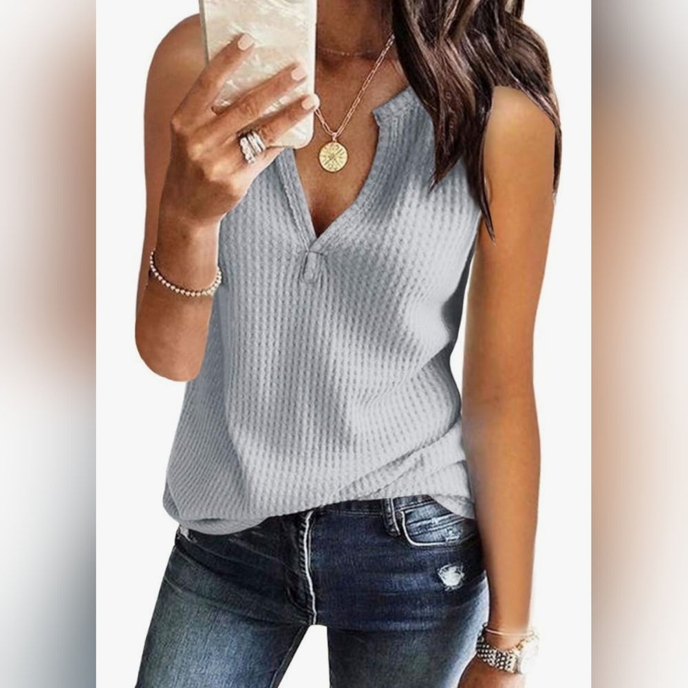 Women's Bundle of 2 V Neck Waffle Knit  Loose Tank Top, Size XL